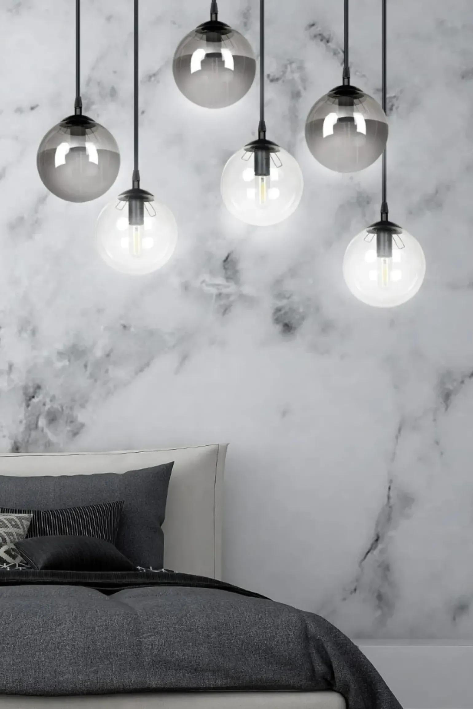 Flash Sale Czarno biała lampa wisząca regulacja wysokości 714/6M2 | Kaja Żyrandole Nowoczesne