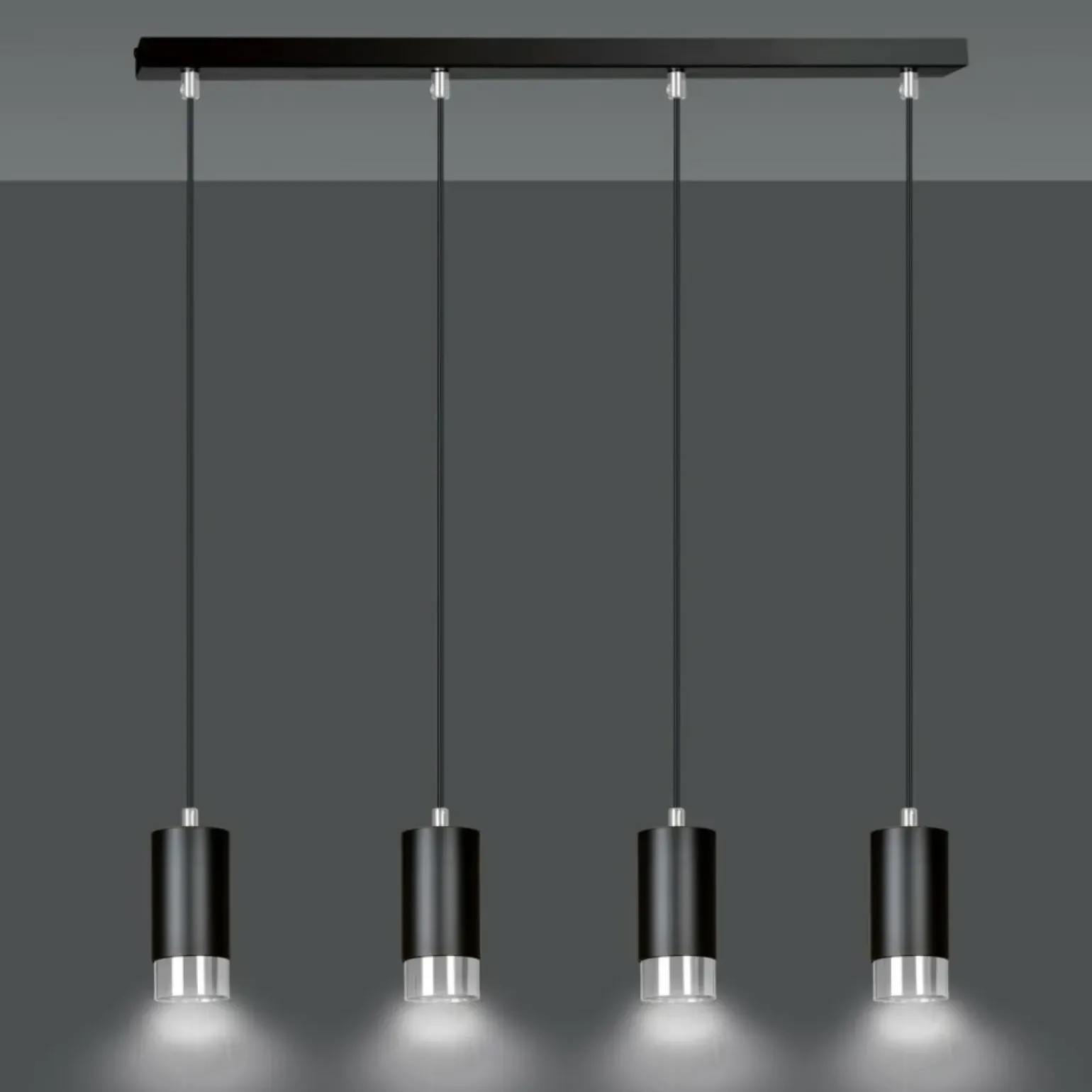 Cheap Czarno srebrna lampa wisząca na listwie 816/4 | Kaja Oświetlenie Żyrandole Nowoczesne