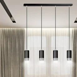 Cheap Czarno srebrna lampa wisząca na listwie 816/4 | Kaja Oświetlenie Żyrandole Nowoczesne