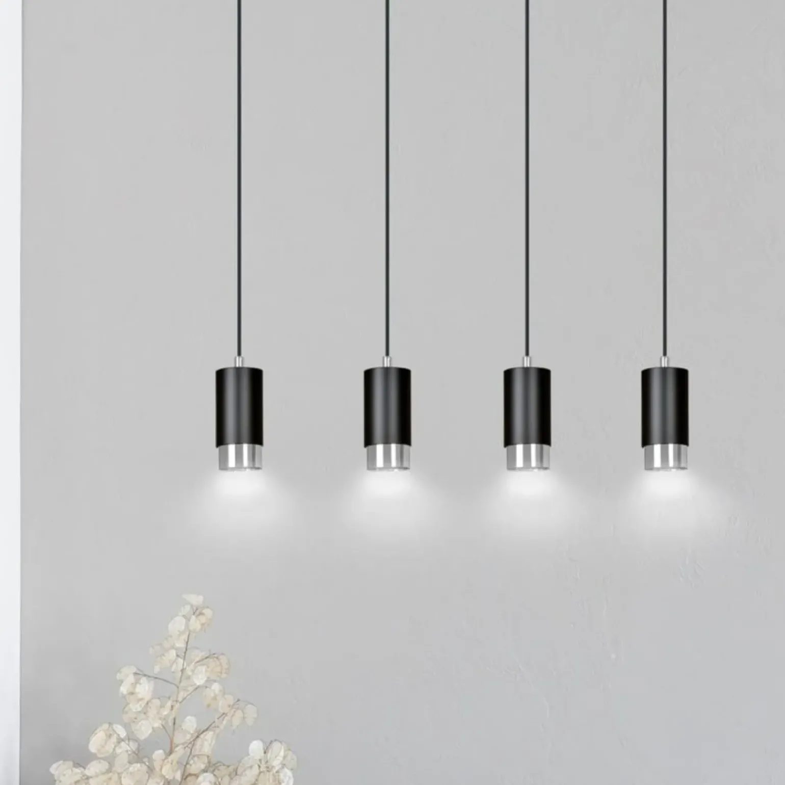 Cheap Czarno srebrna lampa wisząca na listwie 816/4 | Kaja Oświetlenie Żyrandole Nowoczesne