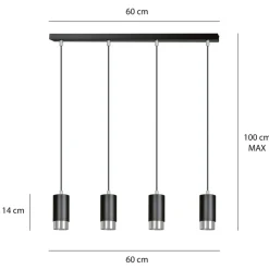 Cheap Czarno srebrna lampa wisząca na listwie 816/4 | Kaja Oświetlenie Żyrandole Nowoczesne