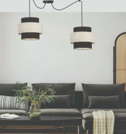 Best Sale Czarno-biała lampa wisząca z dwoma abażurami 32-17857 z serii BENETA | Kaja Oświ Żyrandole Nowoczesne