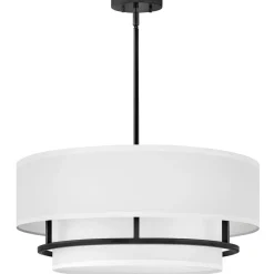 Best Czarno-biała lampa wisząca z abażurem HK-GRAHAM-L-BK z serii GRAHAM Żyrandole Nowoczesne