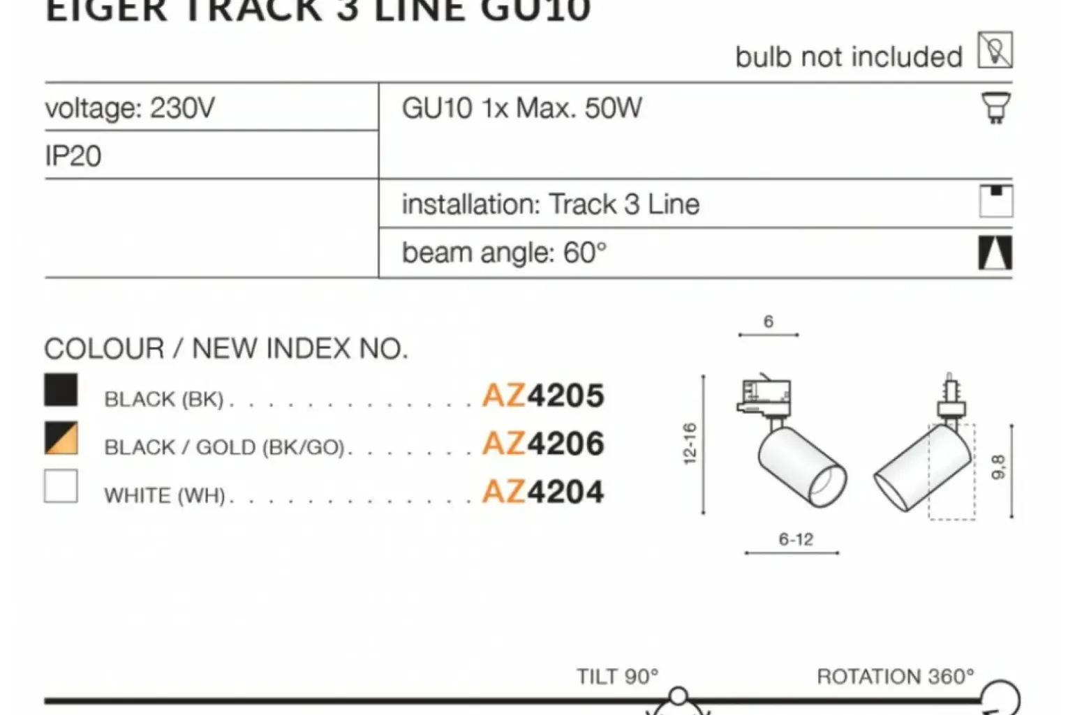 Sklep Kaja Czarno-złota głowica do szynoprzewodu GU10 AZ4206 EIGER | Kaja