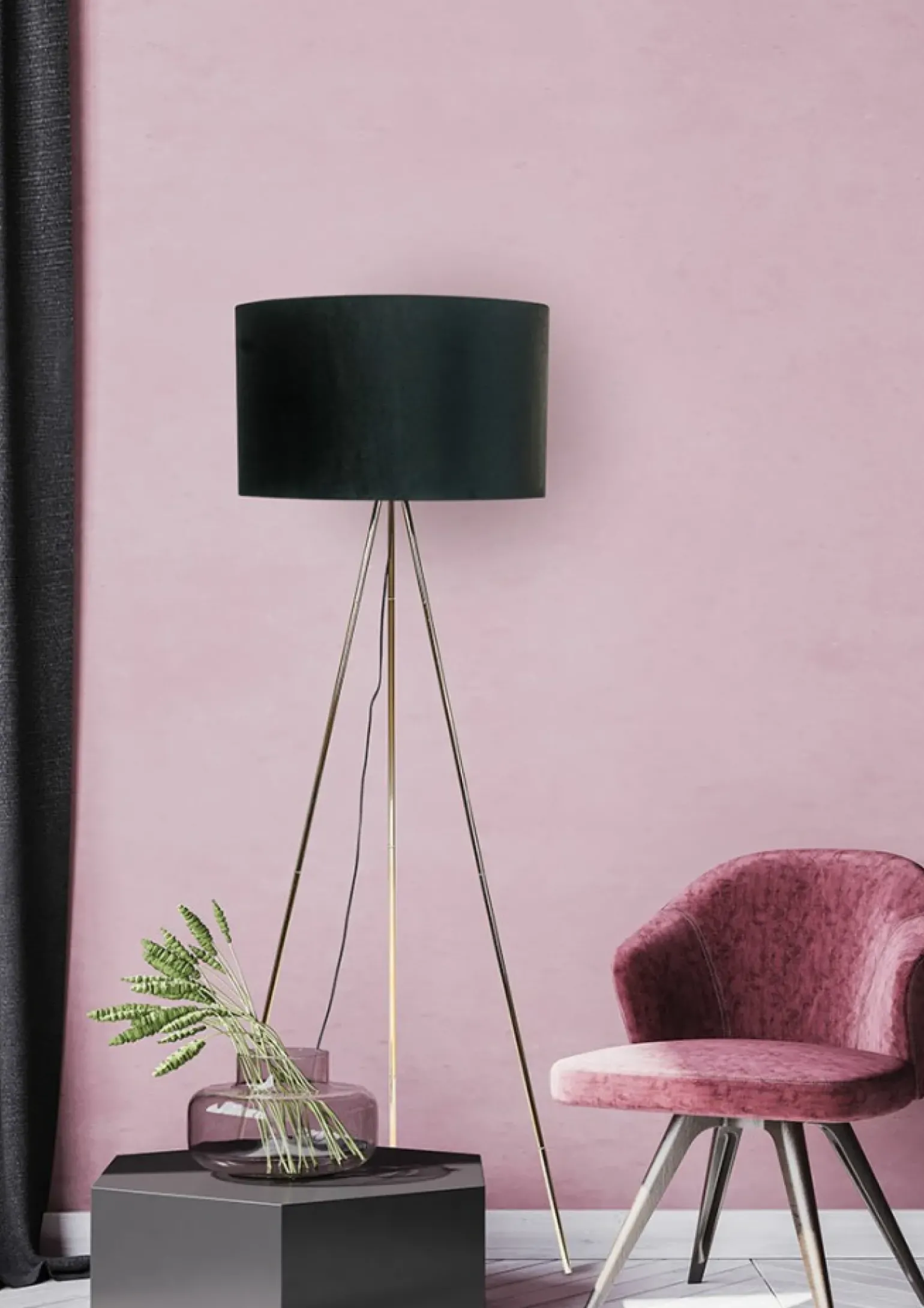 Sklep Kaja Czarno-złota lampa podłogowa z abażurem H06-GD-BK INGA | Kaja