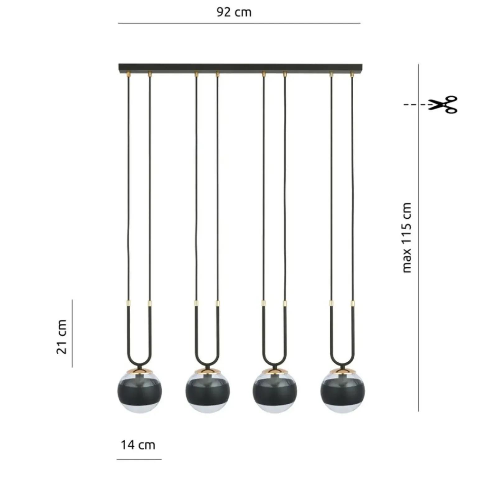 Shop Czarno-złota lampa wisząca, regulowane zwisy 1113/4 GLAM | Kaja Żyrandole Nowoczesne
