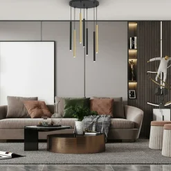 Cheap Czarno-złota lampa wisząca, tuby na G9 MLP8843 z serii MONZA | Kaja Oświetlenie Żyrandole Nowoczesne