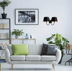 Sklep Kaja Czarno-złoty podwójny kinkiet z abażurem K-4338 | Kaja Oświetlenie