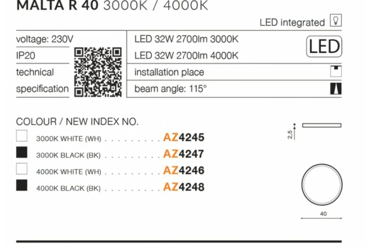 Sklep Kaja Czarny okrągły plafon LED 40cm 4000K AZ4248 MALTA | Kaja Oświetlenie