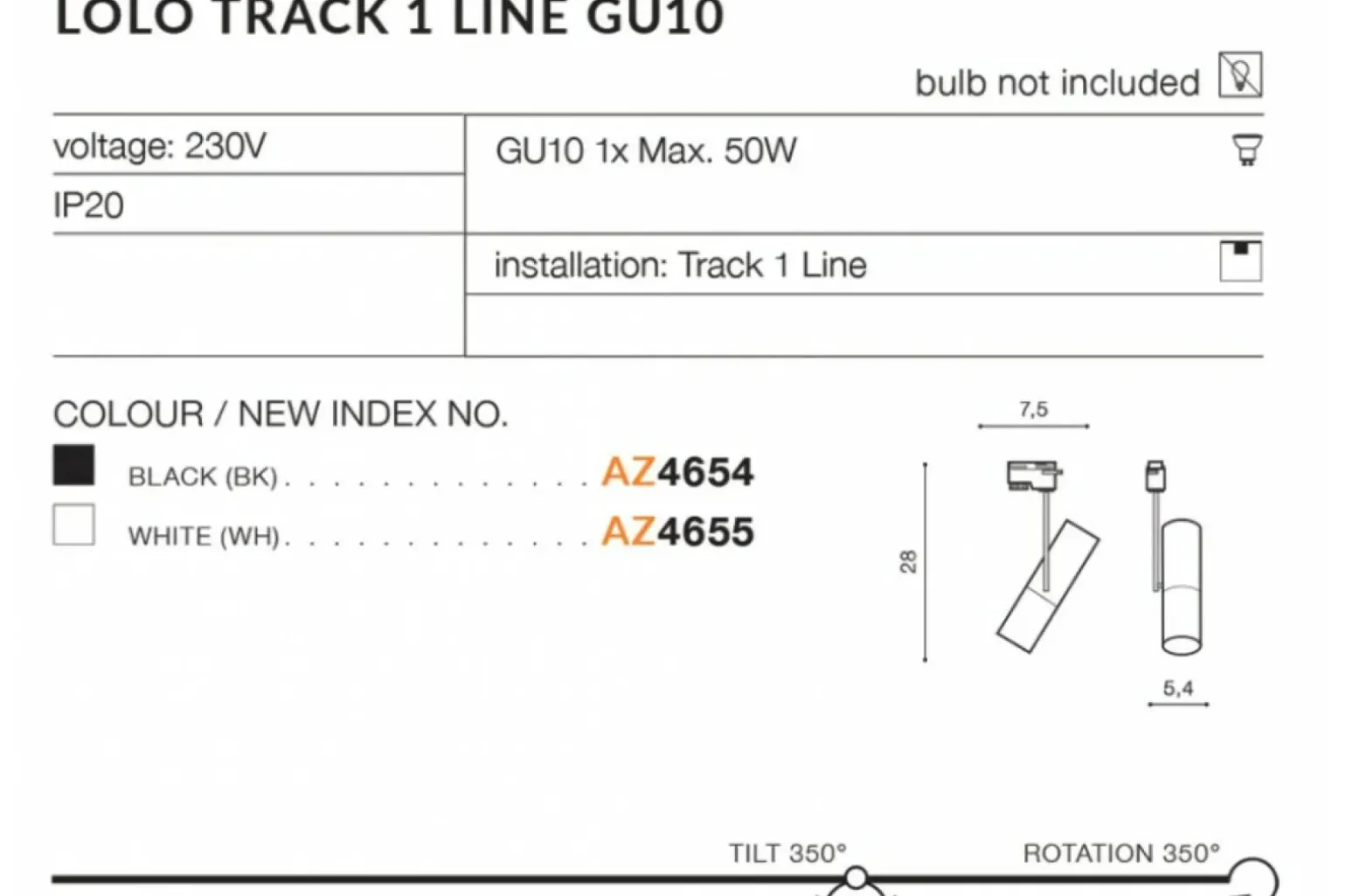Sklep Kaja reflektor do szyny jednofazowej AZ4654 LOLO | Kaja Oświetlenie