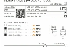 Sklep Kaja reflektor LED do szyny trójfazowej AZ4542 MONA | Kaja