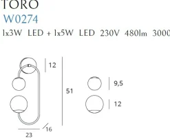 Sklep Kaja Dekoracyjna lampa ścienna z kloszami MX W0274 TORO | Kaja Oświetlenie