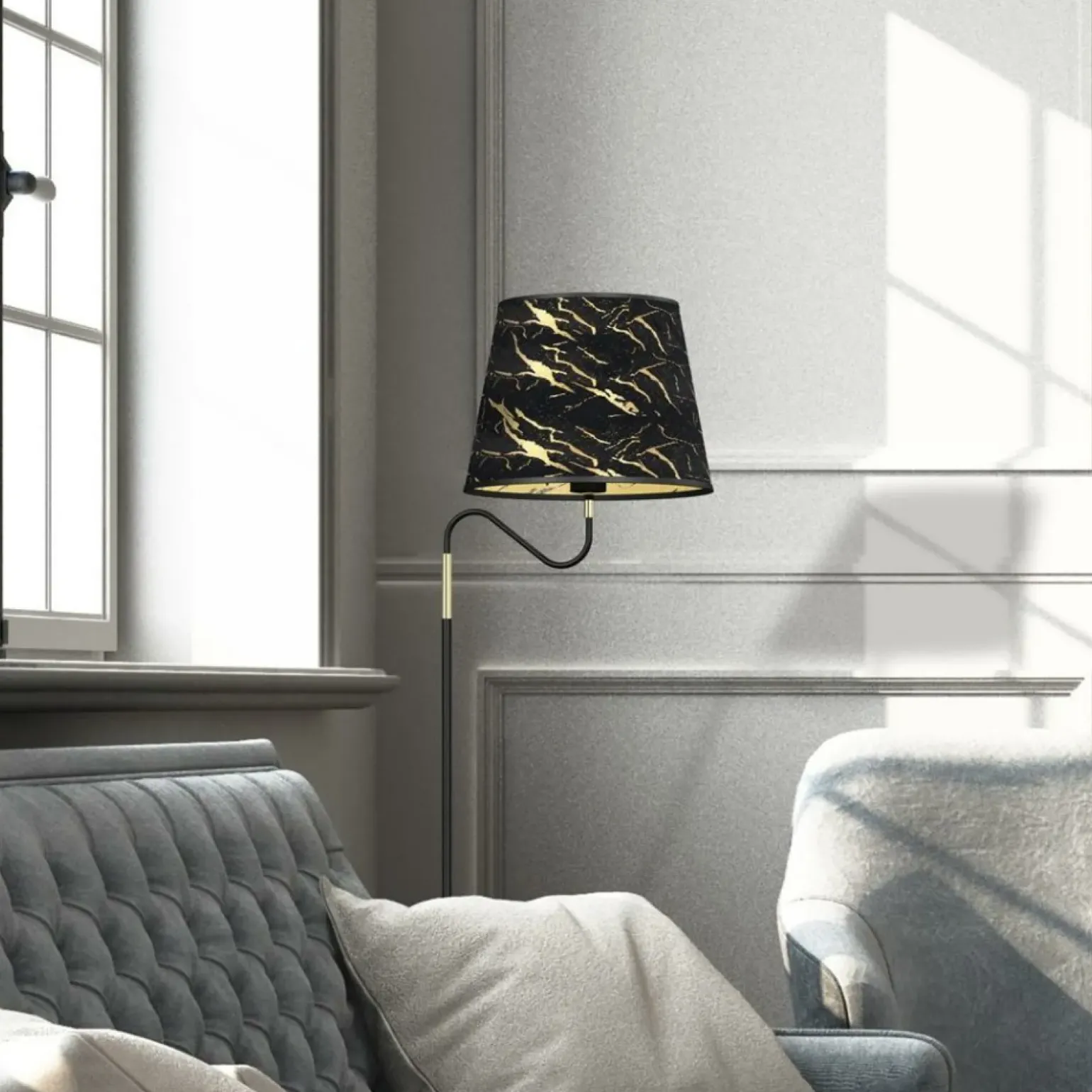 Sklep Kaja Dekoracyjna lampa podłogowa, czarno-złota MLP7284 z serii HERMES | Kaja Oświetle