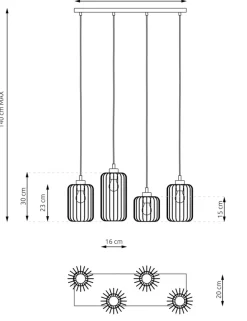 Best Dekoracyjna lampa wisząca, regulowana wysokość 1365/4 z serii VANDER Żyrandole Nowoczesne