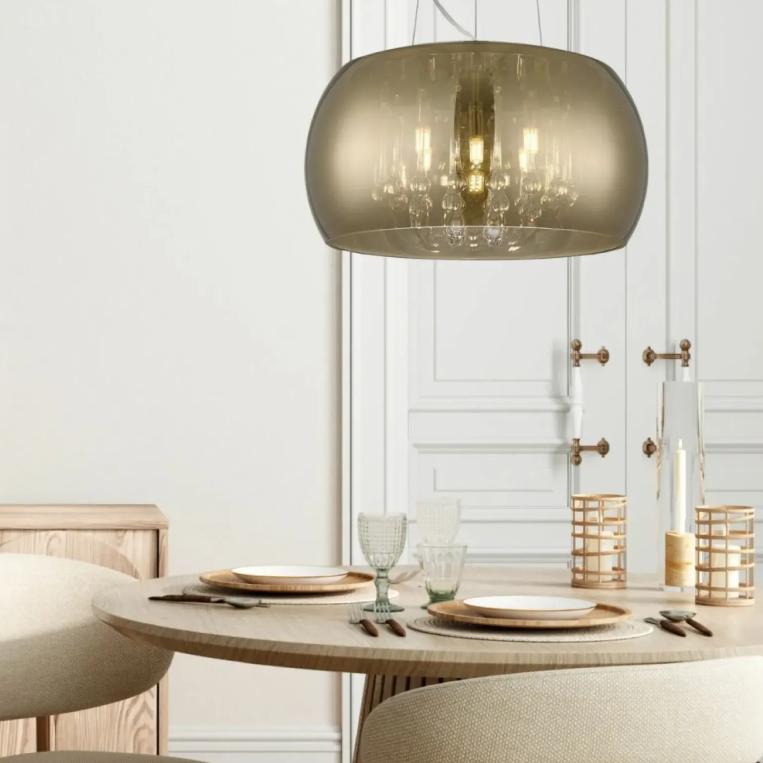 Store Dekoracyjna lampa ze złotym kloszem P0076-05L-F7HF CRYSTAL | Kaja Żyrandole Nowoczesne