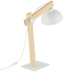 Sklep Kaja Designerska, biała lampka biurkowa z drewnem TK 5347 z serii OSLO