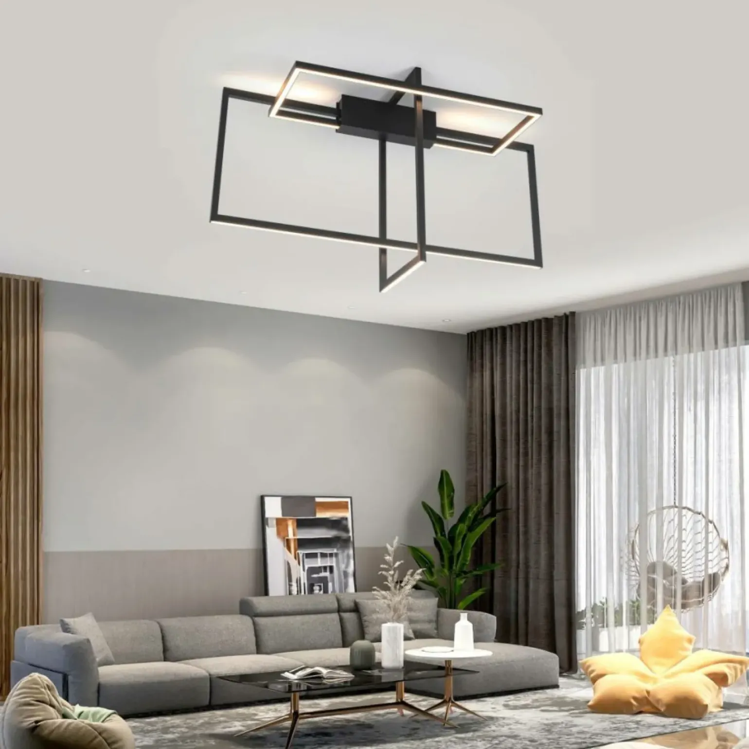 Online Designerska lampa sufitowa LED 4000K LP-980/3D4 BK z serii FRAME 3D Żyrandole Nowoczesne