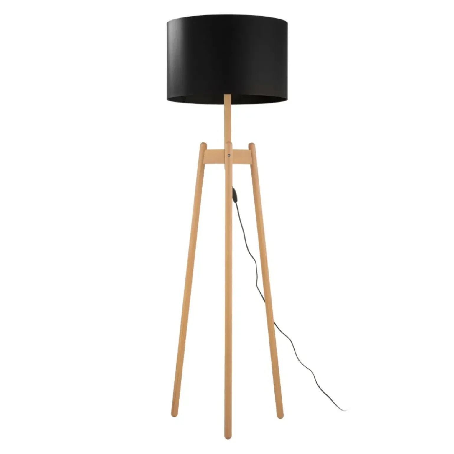 Sklep Kaja Drewniana lampa podłogowa z czarnym abażurem TK 5425 z serii PEREZ