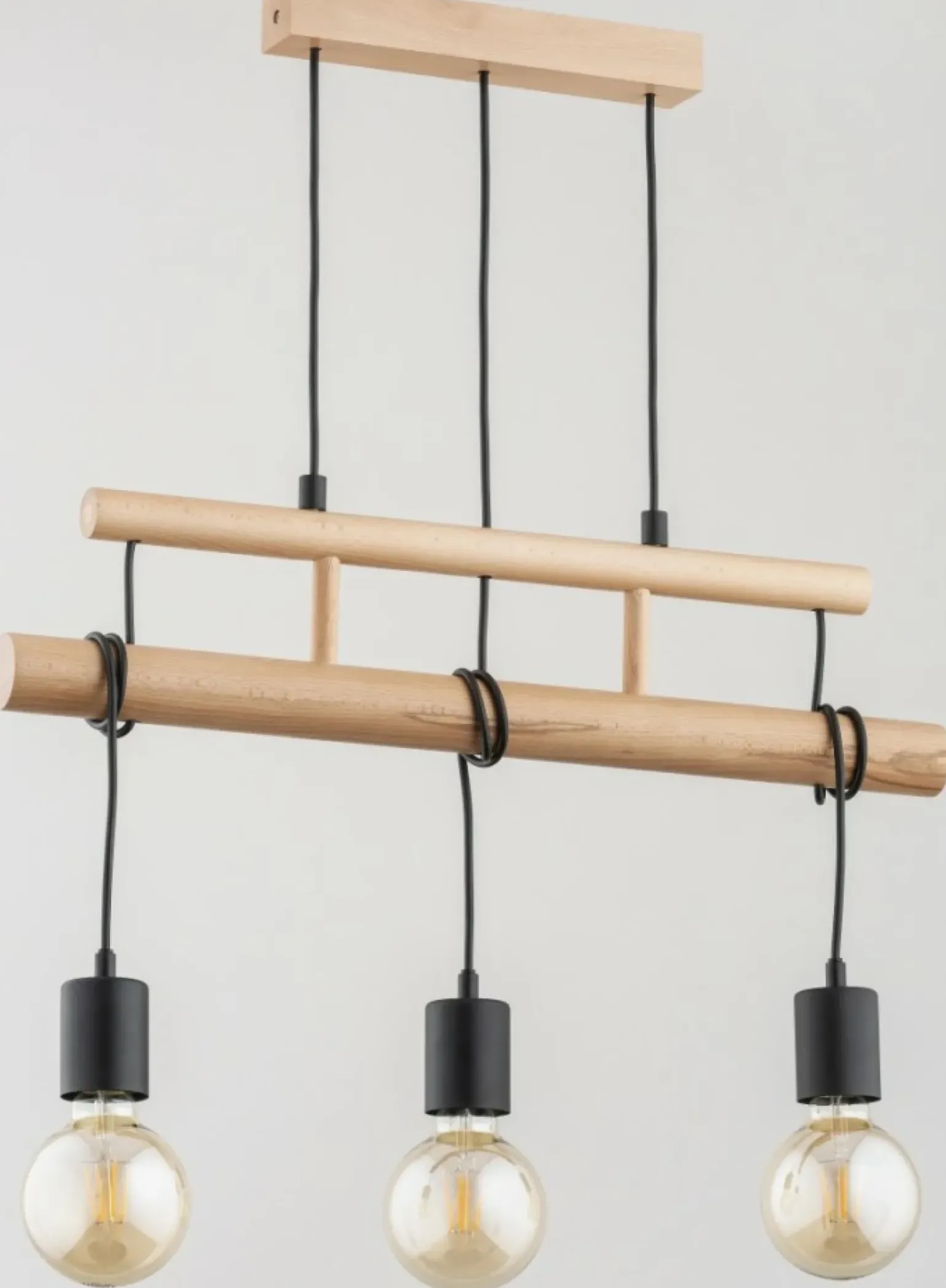 Store Drewniana lampa wisząca na 3 odsłonięte żarówki AL 62215 | Kaja Żyrandole Nowoczesne