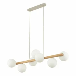 Best Drewniana lampa wisząca z białymi kulami TK 5905 ESTERA WOOD | Kaja Żyrandole Nowoczesne