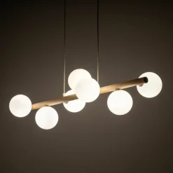 Best Drewniana lampa wisząca z białymi kulami TK 5905 ESTERA WOOD | Kaja Żyrandole Nowoczesne