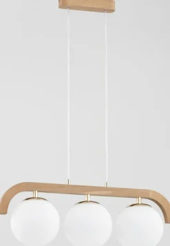 Best Drewniana lampa wisząca ze złotymi akcentami AL 63086 | Kaja Żyrandole Nowoczesne