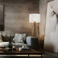 Sklep Kaja Drewniana lampa z lnianym abażurem TK 16004 GRAND ORZECH | Kaja