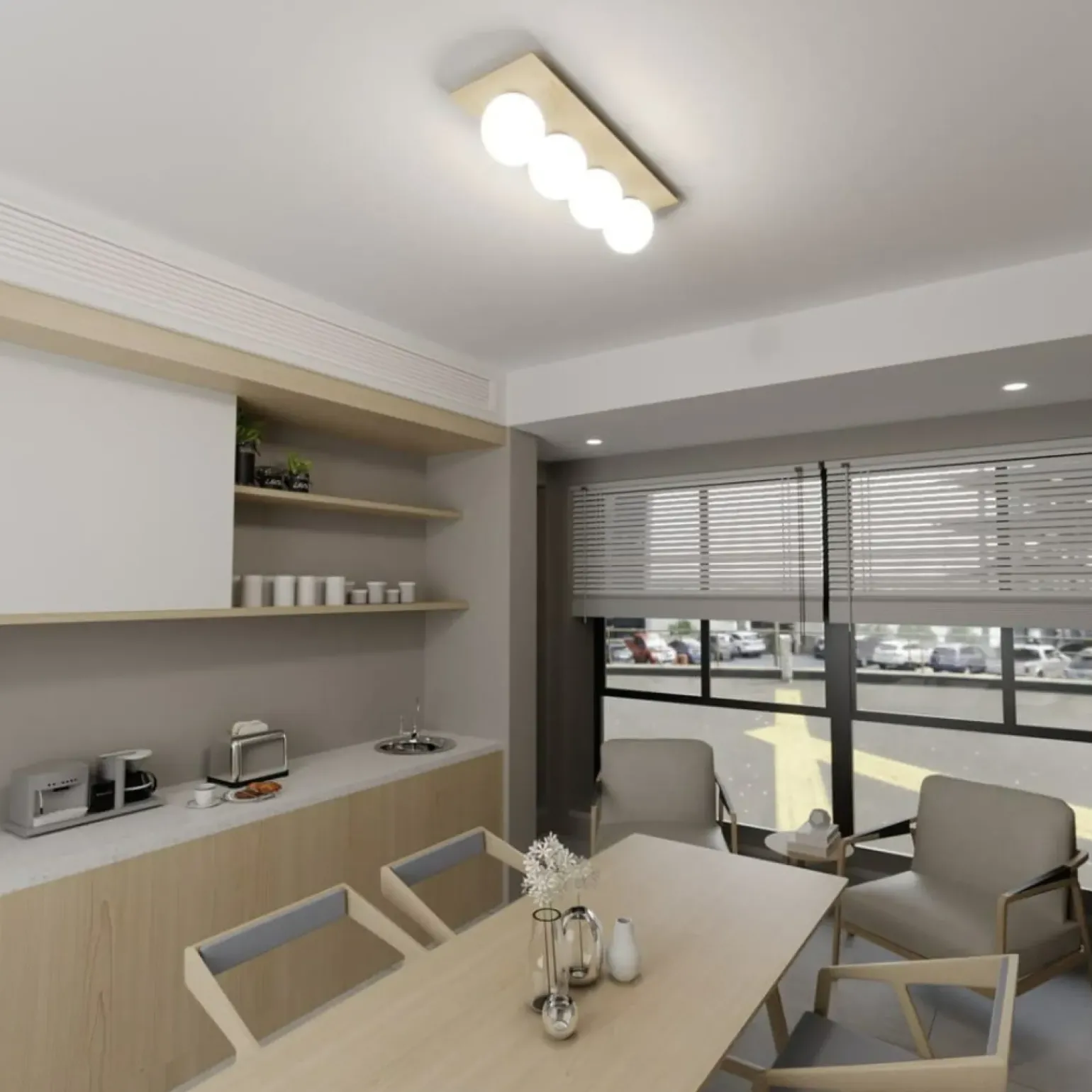 Fashion Drewniana listwa sufitowa z okrągłymi kloszami 1142/4 KENZO | Kaja Żyrandole Nowoczesne