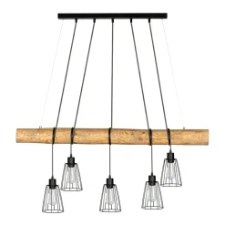 Sale Druciana lampa wisząca z drewnianą belką 69204504 TRABO LONG | Kaja Żyrandole Nowoczesne