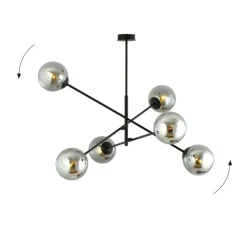 Fashion Duża, czarna lampa sufitowa z okrągłymi kloszami 1167/6 LINEAR | Kaja Żyrandole Nowoczesne