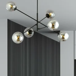 Fashion Duża, czarna lampa sufitowa z okrągłymi kloszami 1167/6 LINEAR | Kaja Żyrandole Nowoczesne