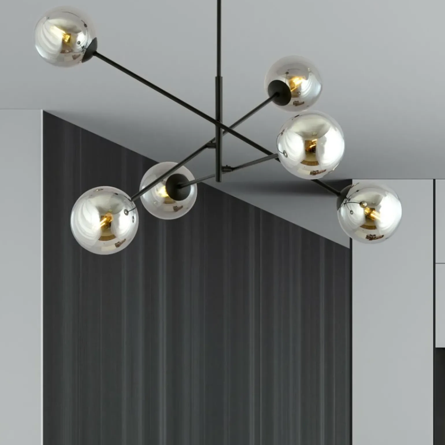 Fashion Duża, czarna lampa sufitowa z okrągłymi kloszami 1167/6 LINEAR | Kaja Żyrandole Nowoczesne