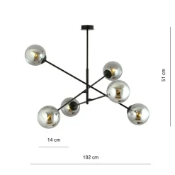 Fashion Duża, czarna lampa sufitowa z okrągłymi kloszami 1167/6 LINEAR | Kaja Żyrandole Nowoczesne