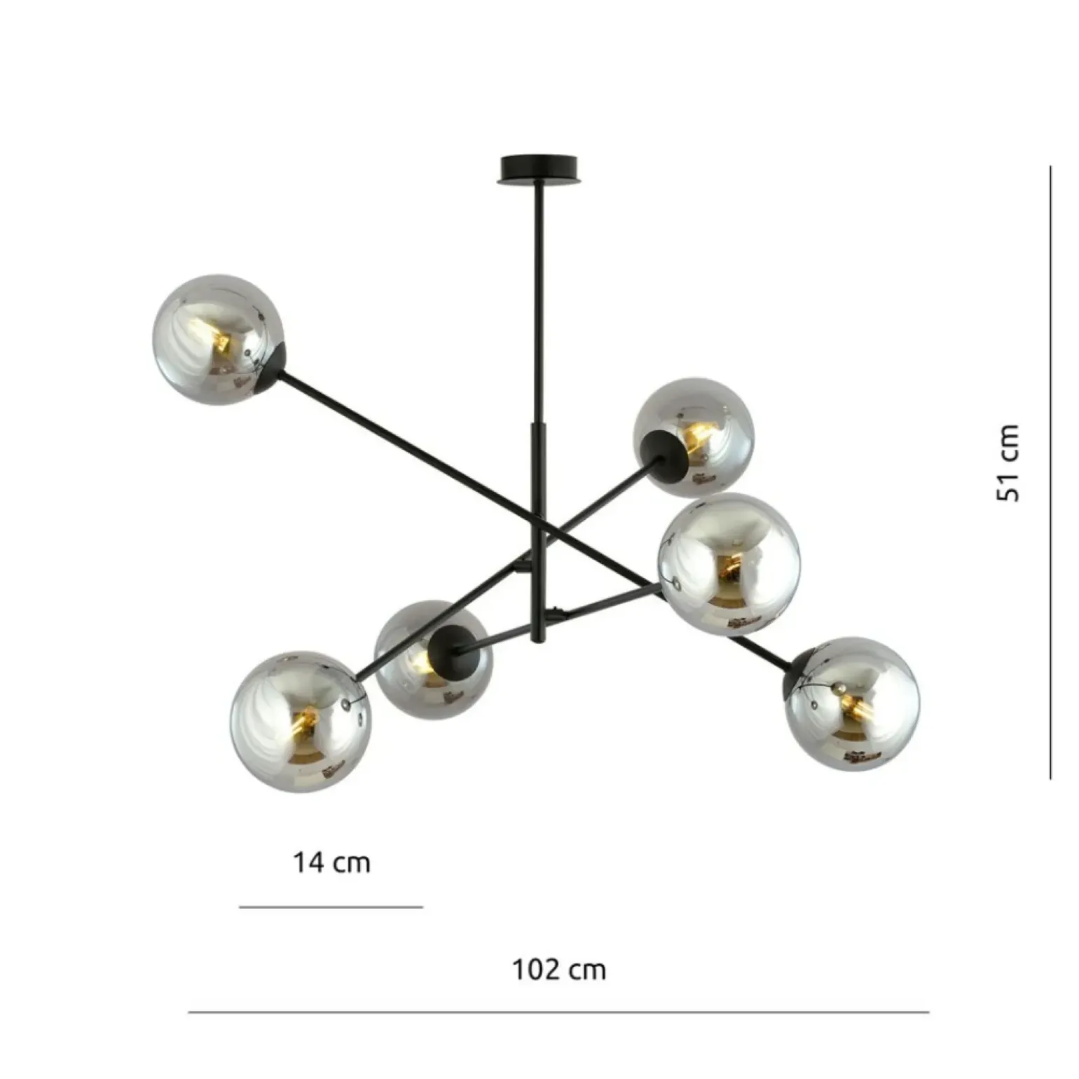 Fashion Duża, czarna lampa sufitowa z okrągłymi kloszami 1167/6 LINEAR | Kaja Żyrandole Nowoczesne