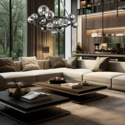 Best Duża, czarna lampa wisząca, koło z kloszami ML0334 MILA | Kaja Żyrandole Nowoczesne