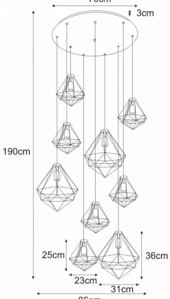 Flash Sale Duża lampa z kloszami w kształcie diamentów KP-14 GOLD | Kaja Żyrandole Nowoczesne