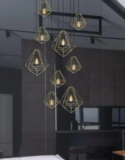 Flash Sale Duża lampa z kloszami w kształcie diamentów KP-14 GOLD | Kaja Żyrandole Nowoczesne