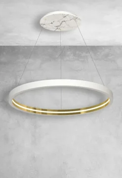 Best Sale Duże, białe koło wiszące, marmurowa lampa MZ5040 CASSIOPEIA | Kaja Żyrandole Nowoczesne