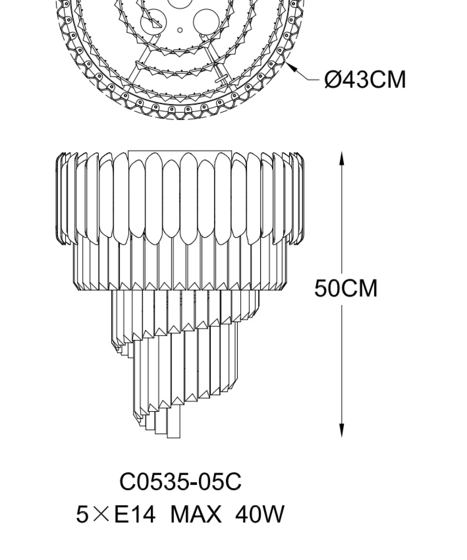 Sklep Kaja Duży, kryształowy plafon do salonu C0535-05C-F4J7 z serii GLADIUS