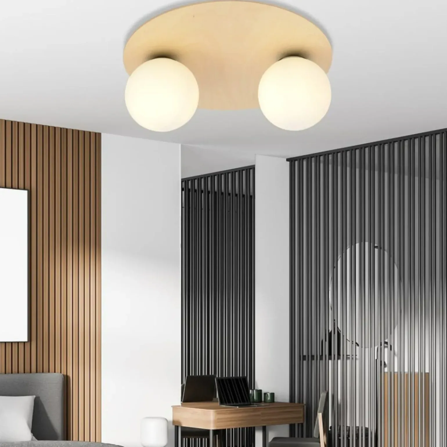 Store Dwupunktowa, drewniana lampa sufitowa 1142/2B KENZO | Kaja Oświetlenie Żyrandole Nowoczesne