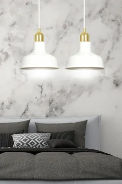 Clearance Dwupunktowy, biało-złoty zwis do kuchni 1043/2 IBOR | Kaja Oświetlenie Żyrandole Nowoczesne