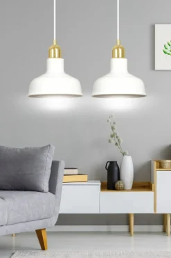 Clearance Dwupunktowy, biało-złoty zwis do kuchni 1043/2 IBOR | Kaja Oświetlenie Żyrandole Nowoczesne
