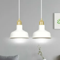 Clearance Dwupunktowy, biało-złoty zwis do kuchni 1043/2 IBOR | Kaja Oświetlenie Żyrandole Nowoczesne