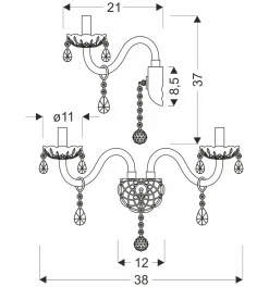 Sklep Kaja Dwuramienna, kryształowa lampa ścienna 22-30276 CRISTALLO | Kaja