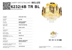 Sklep Kaja Efektowna, kryształowa lampa sufitowa 6232/4B TR BL BELIZE | Kaja