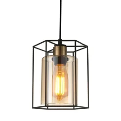 Best Sale Geometryczna lampa wisząca PND-78901-1-BK+AMB KALULA | Kaja Żyrandole Nowoczesne