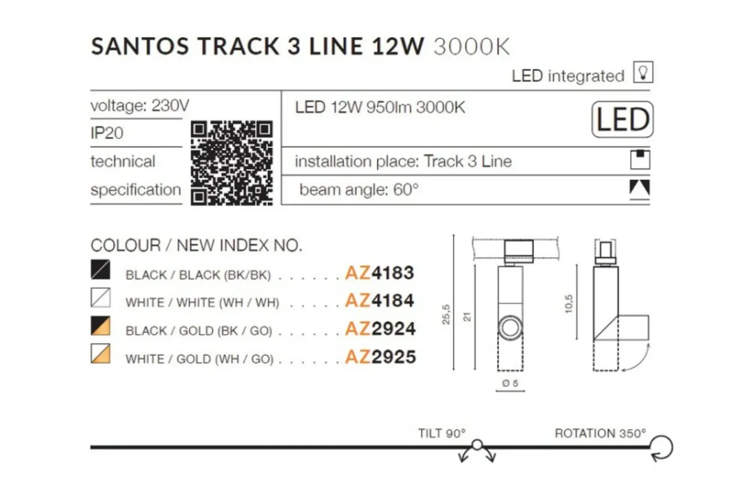 Sklep Kaja Głowica LED spot do szynoprzewodu AZ4184 SANTOS | Kaja