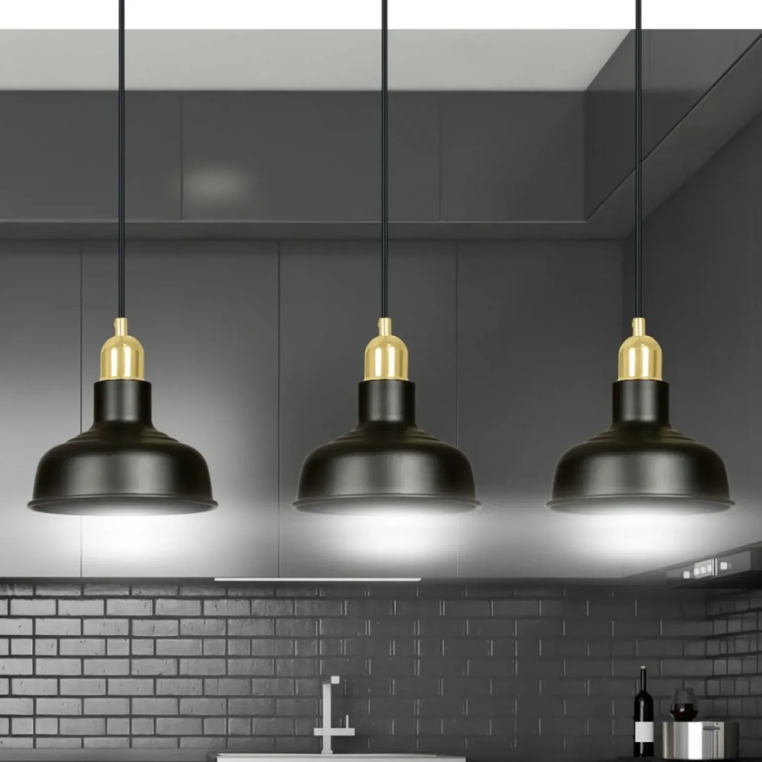 Best Sale Industrialny zwis ze złotymi dodatkami 1042/3 IBOR | Kaja Oświetlenie Żyrandole Nowoczesne