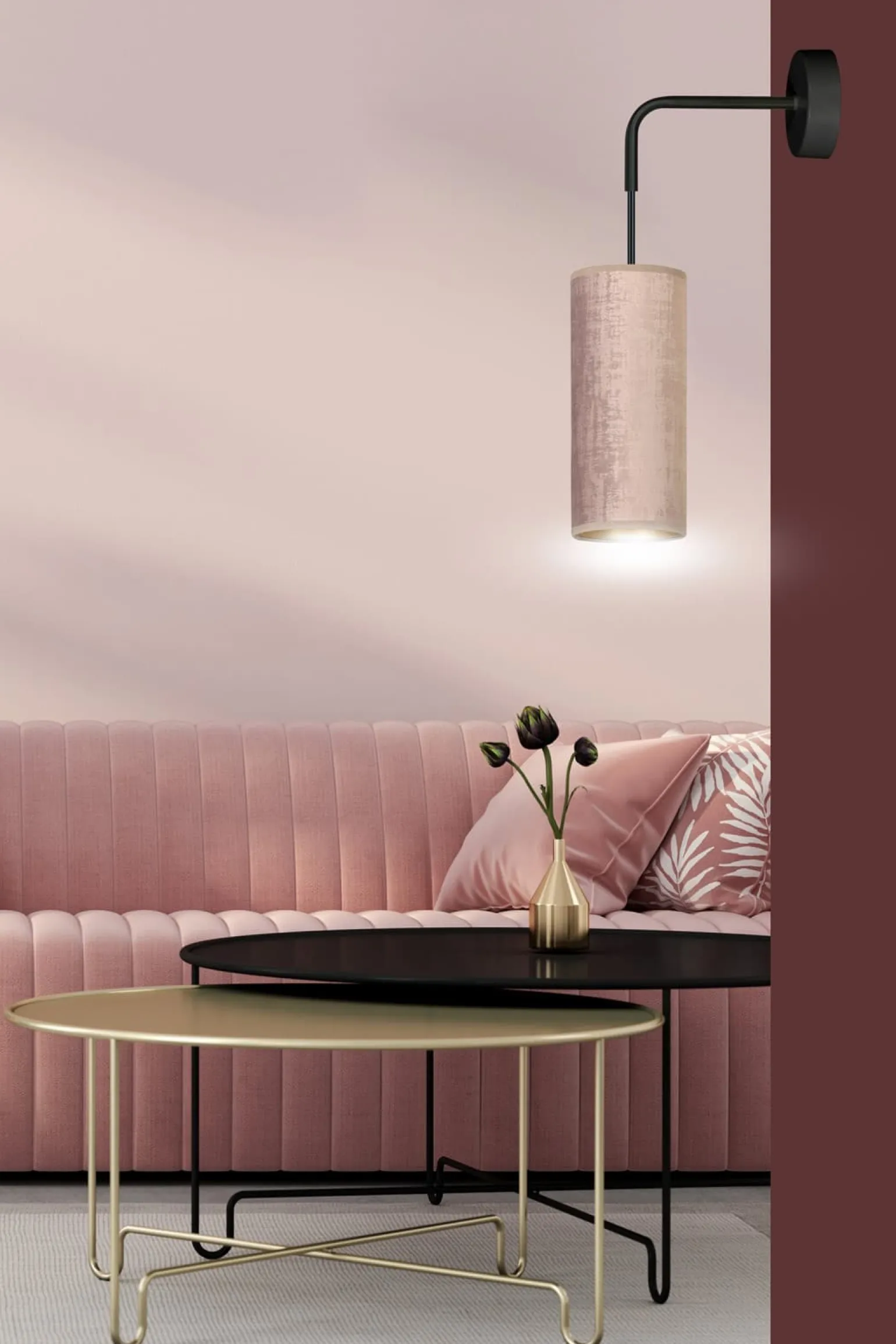 Sklep Kaja Kinkiet z różowo-złotym abażurem, do sypialni 1061/K1 BENTE | Kaja