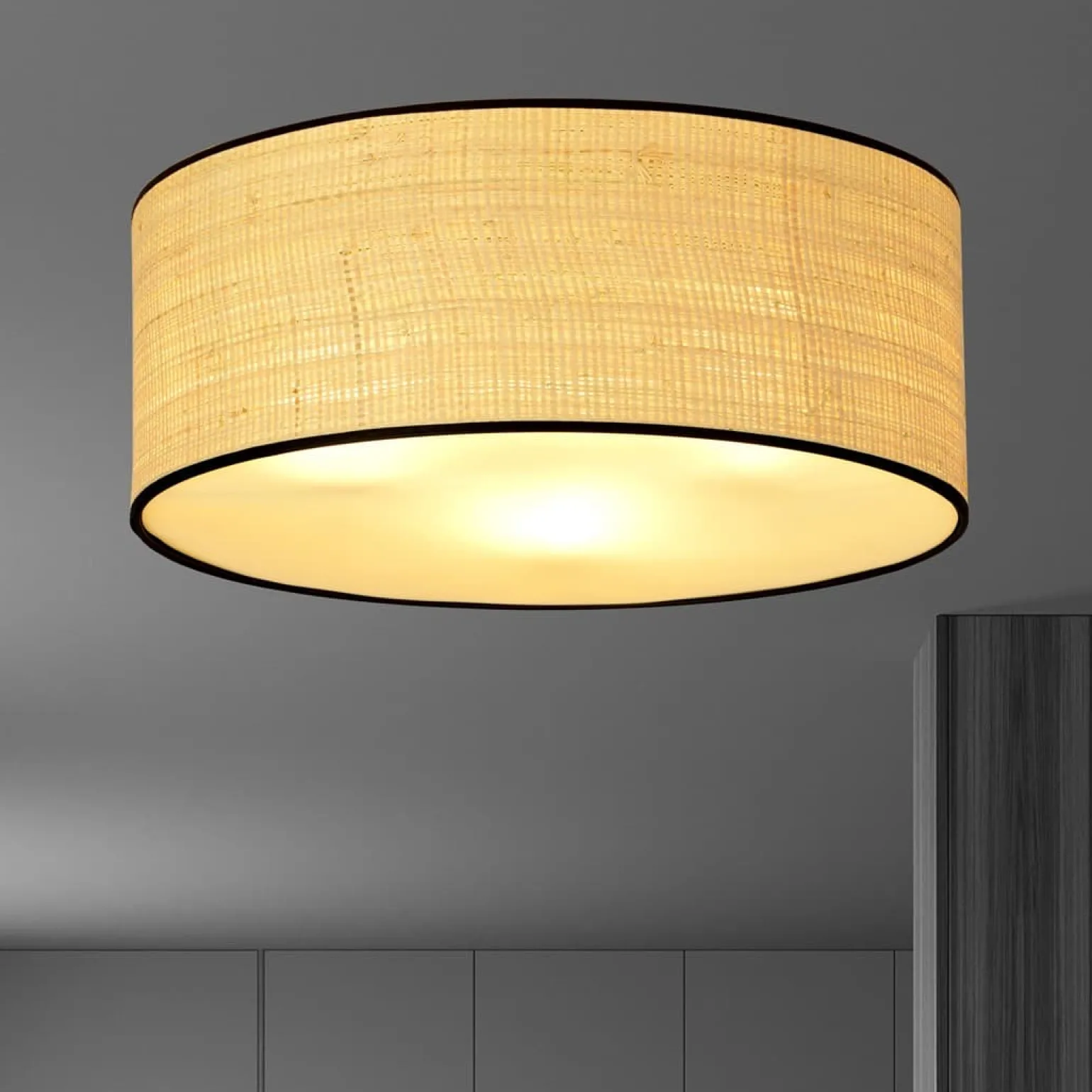 Sklep Kaja Klasyczny plafon z rattanowym abażurem 1149/3 ASTON | Kaja Oświetlenie